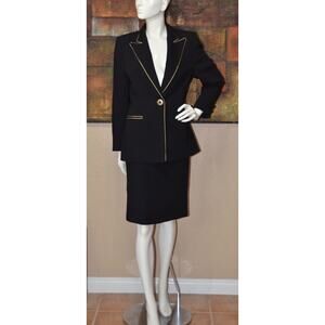 ALAN CHERRY Designer Haute Couture Black /Gold Jacket & Skirt Suit